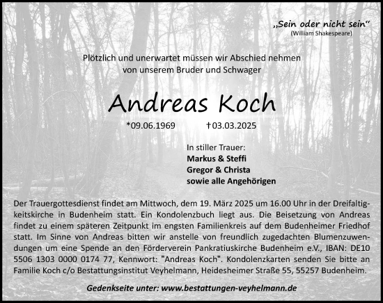 Traueranzeige von Andreas Koch von Allgemeine Zeitung Mainz
