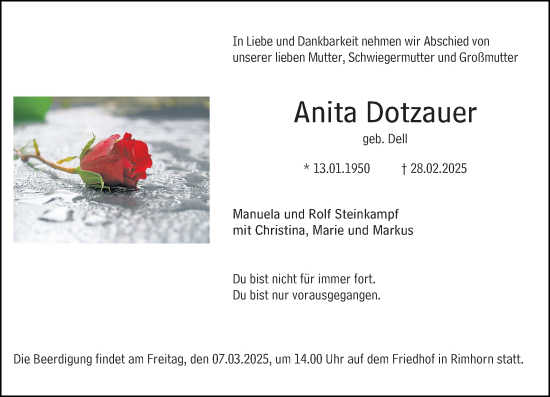 Traueranzeige von Anita Dotzauer von Odenwälder Echo