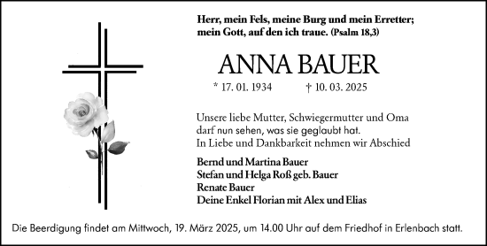 Traueranzeige von Anna Bauer von Starkenburger Echo