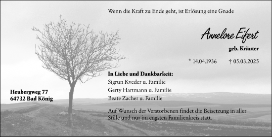 Traueranzeige von Annelore Eifert von Odenwälder Echo