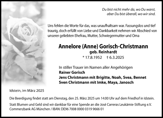 Traueranzeige von Annelore Gorisch-Christmann von Idsteiner Land/Untertaunus