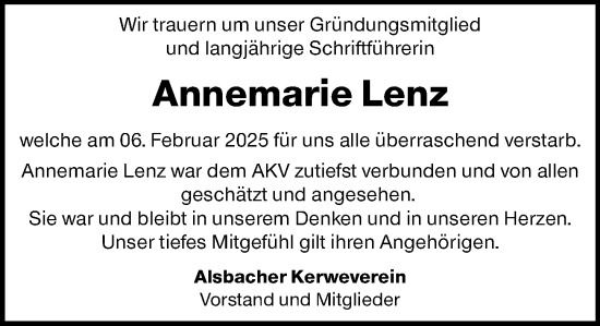 Traueranzeige von Annemarie Lenz von Darmstädter Echo