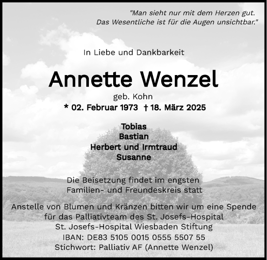 Traueranzeige von Annette Wenzel von Wiesbadener Kurier