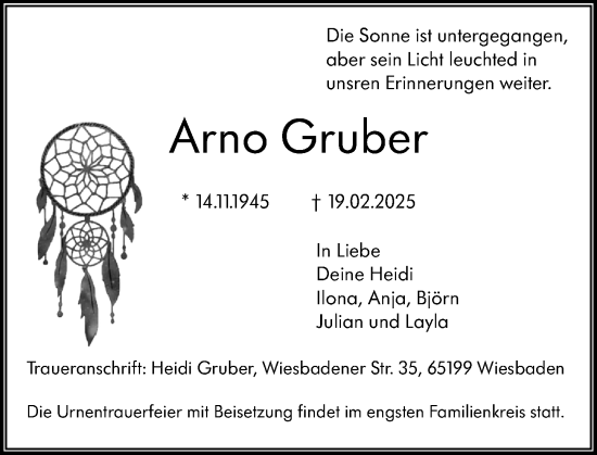 Traueranzeige von Arno Gruber von Wiesbadener Kurier