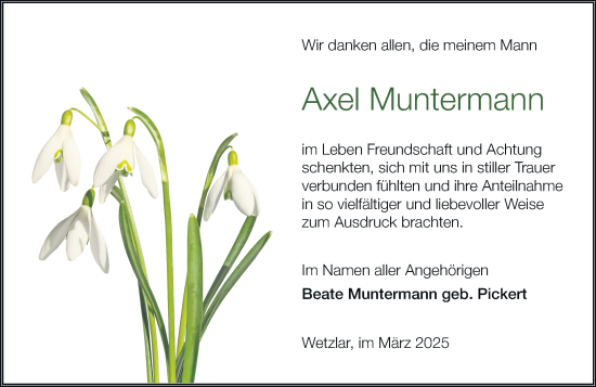 Traueranzeige von Axel Muntermann von Wetzlarer Neue Zeitung
