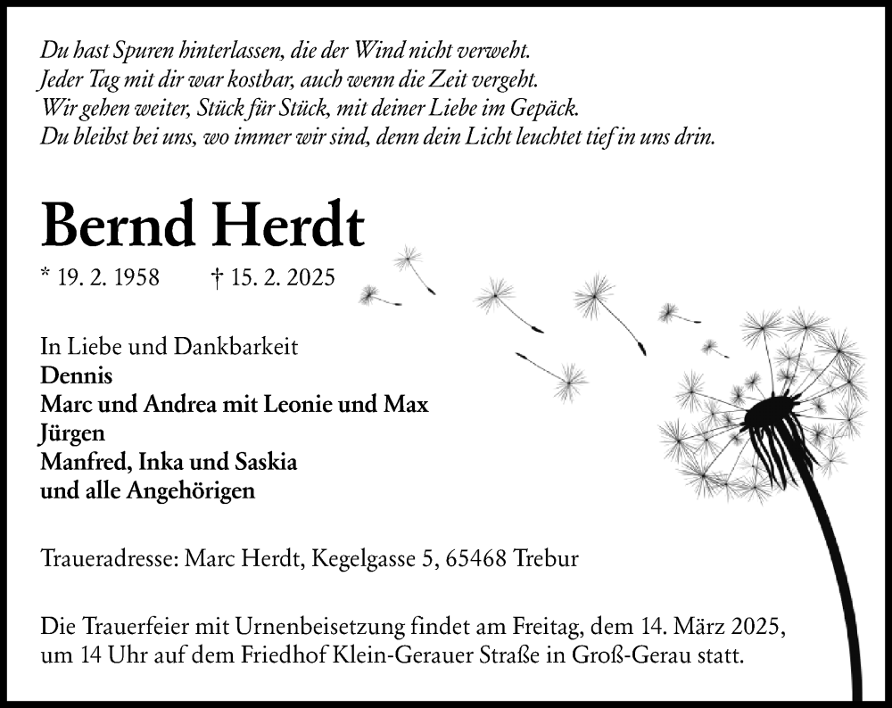  Traueranzeige für Bernd Herdt vom 01.03.2025 aus Groß-Gerauer Echo