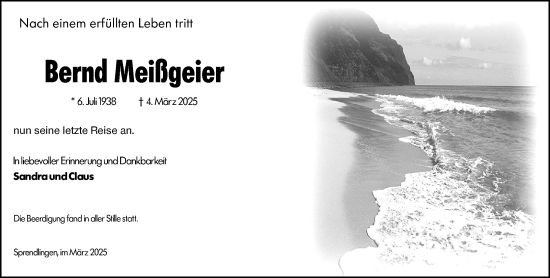 Traueranzeige von Bernd Meißgeier von Allgemeine Zeitung Mainz