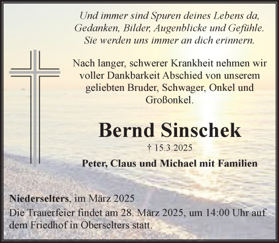 Traueranzeige von Bernd Sinschek von Camberger Anzeiger