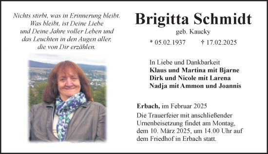 Traueranzeige von Brigitta Schmidt von Camberger Anzeiger