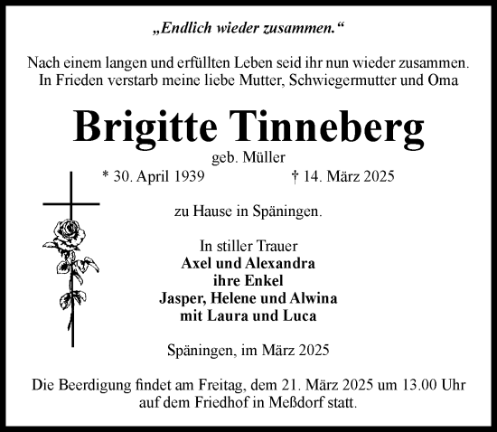 Traueranzeige von Brigitte Tinneberg von Wormser Zeitung