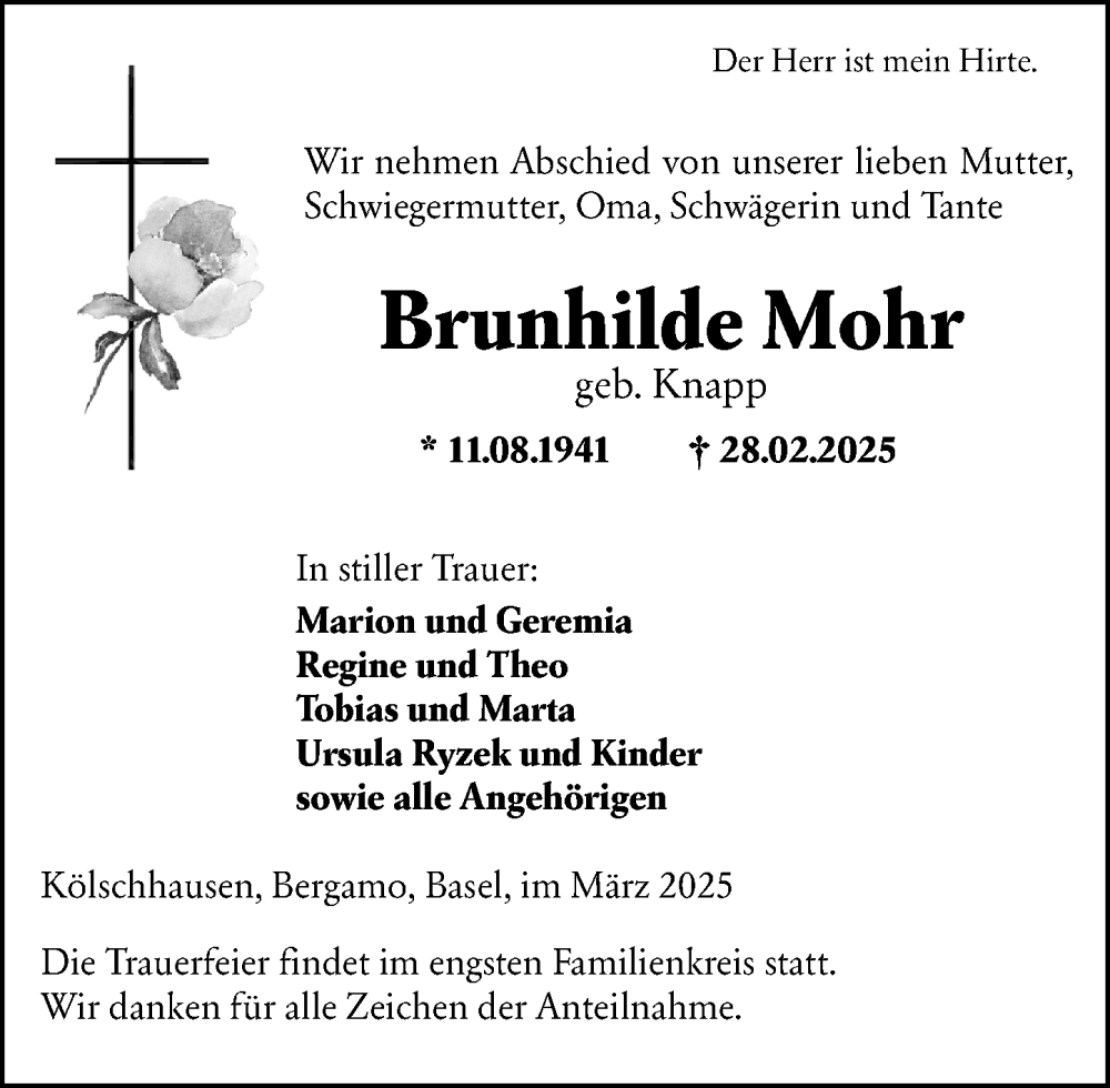  Traueranzeige für Brunhilde Mohr vom 03.03.2025 aus Wetzlarer Neue Zeitung