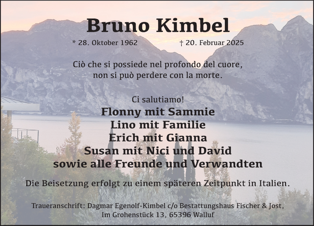  Traueranzeige für Bruno Kimbel vom 01.03.2025 aus Wiesbadener Kurier
