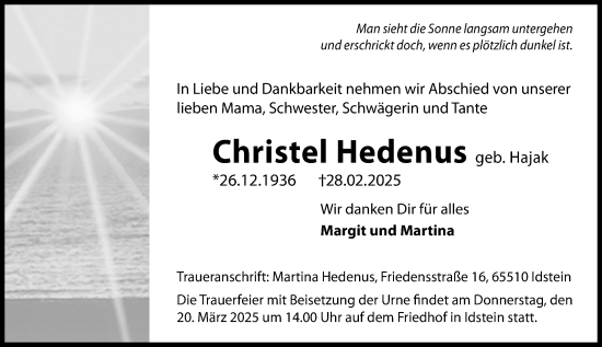 Traueranzeige von Christel Hedenus von Idsteiner Land/Untertaunus
