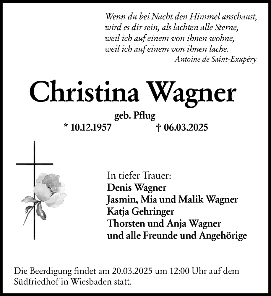  Traueranzeige für Christina Wagner vom 15.03.2025 aus Wiesbadener Kurier