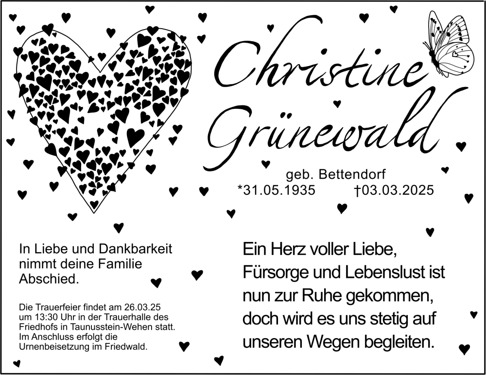  Traueranzeige für Christine Grünewald vom 15.03.2025 aus Wiesbadener Kurier