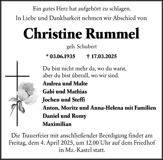 Traueranzeige von Christine Rummel von Wiesbadener Kurier
