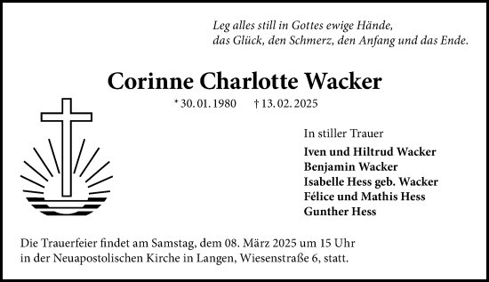 Traueranzeige von Corinne Charlotte Wacker von Darmstädter Echo
