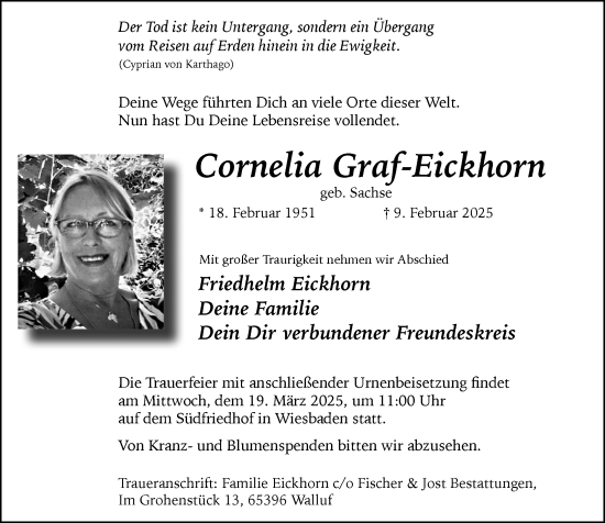 Traueranzeige von Cornelia Graf-Eickhorn von Wiesbadener Kurier