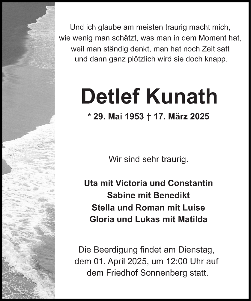  Traueranzeige für Detlef Kunath vom 22.03.2025 aus Wiesbadener Kurier
