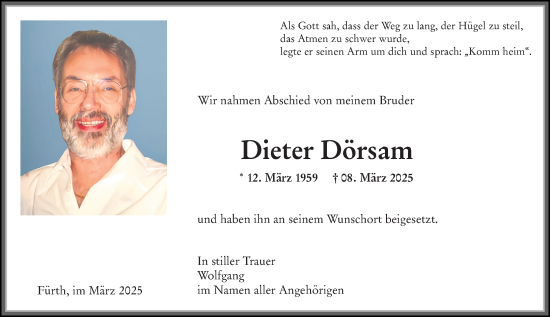 Traueranzeige von Dieter Dörsam von Starkenburger Echo
