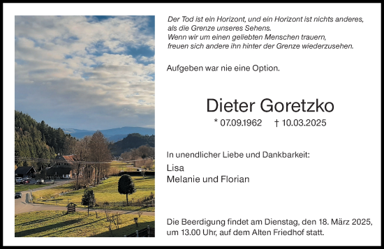 Traueranzeige von Dieter Goretzko von Hochheimer Zeitung