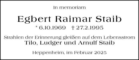 Traueranzeige von Egbert Raimar Staib von Starkenburger Echo