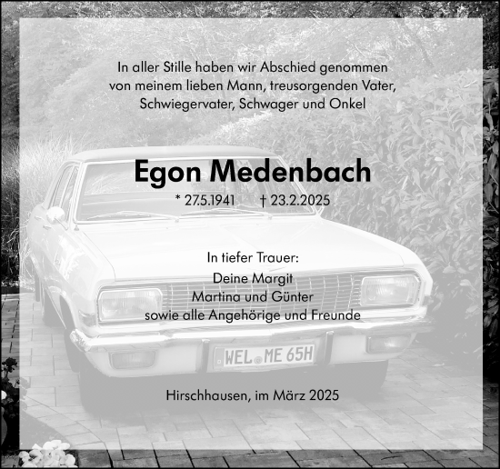 Traueranzeige von Egon Medenbach von Weilburger Tageblatt