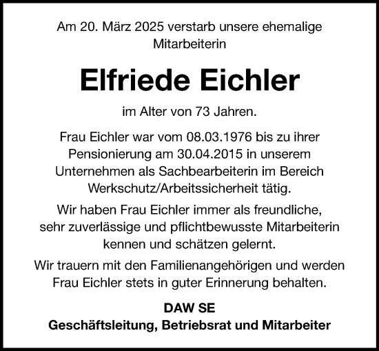 Traueranzeige von Elfriede Eichler von Darmstädter Echo