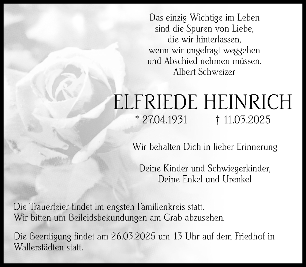  Traueranzeige für Elfriede Heinrich vom 22.03.2025 aus Groß-Gerauer Echo