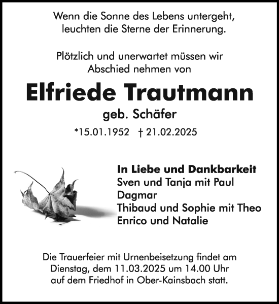 Traueranzeige von Elfriede Trautmann von Odenwälder Echo