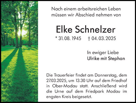 Traueranzeige von Elke Schnelzer von Darmstädter Echo