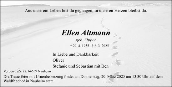 Traueranzeige von Ellen Altmann von Rüsselsheimer Echo