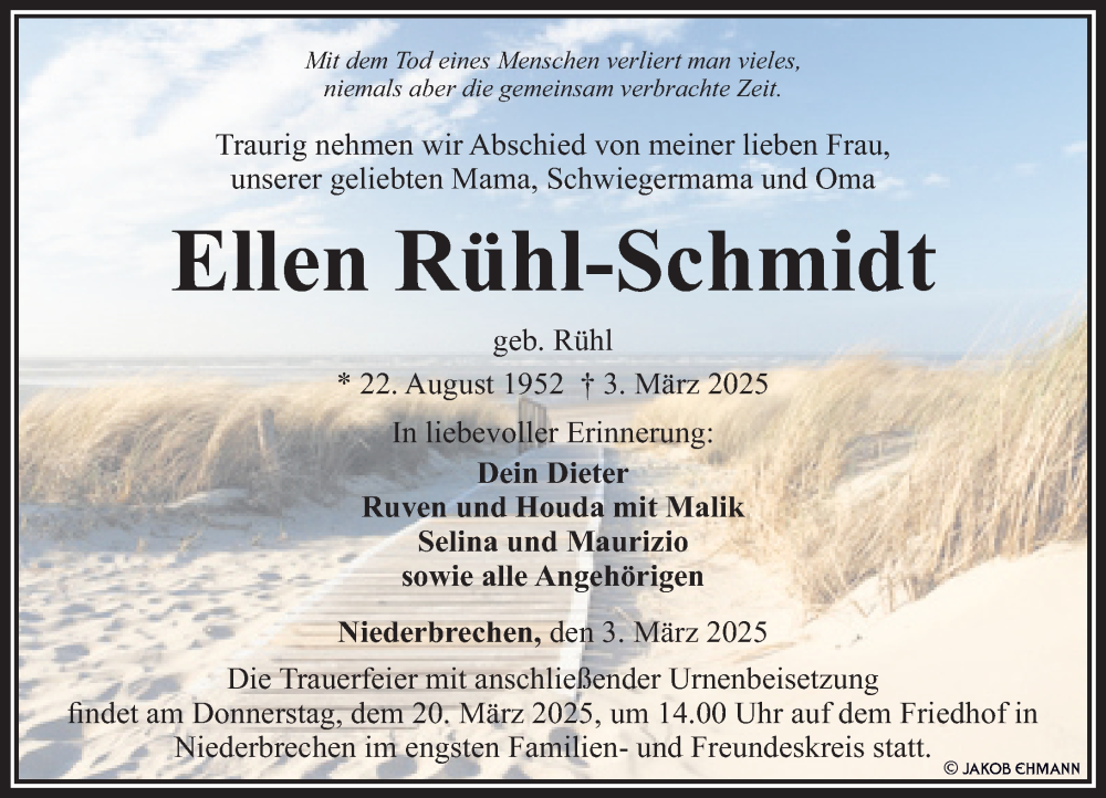  Traueranzeige für Ellen Rühl-Schmidt vom 13.03.2025 aus Camberger Anzeiger