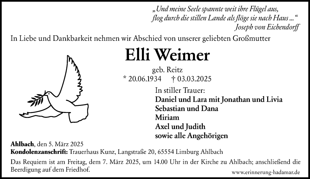  Traueranzeige für Elli Weimer vom 05.03.2025 aus Nassauische Neue Presse