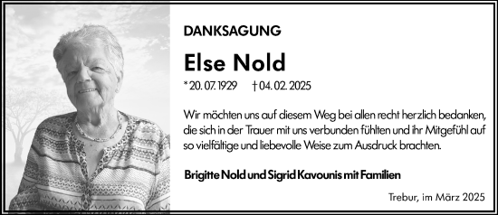 Traueranzeige von Else Nold von Rüsselsheimer Echo