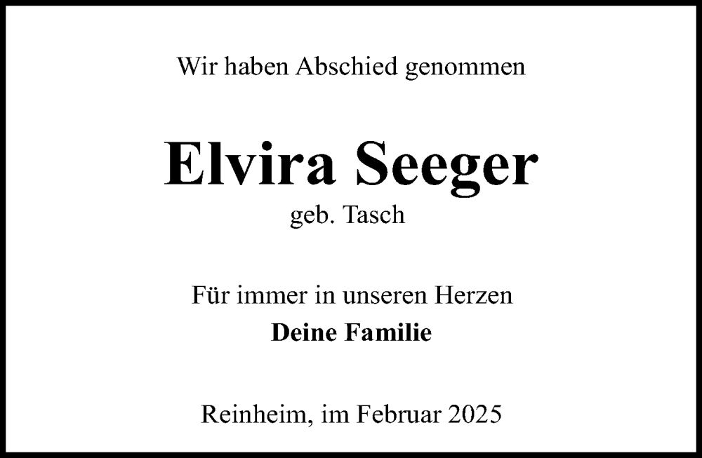  Traueranzeige für Elvira Seeger vom 01.03.2025 aus Darmstädter Echo