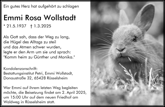 Traueranzeige von Emmi Rosa Wollstadt von Rüsselsheimer Echo
