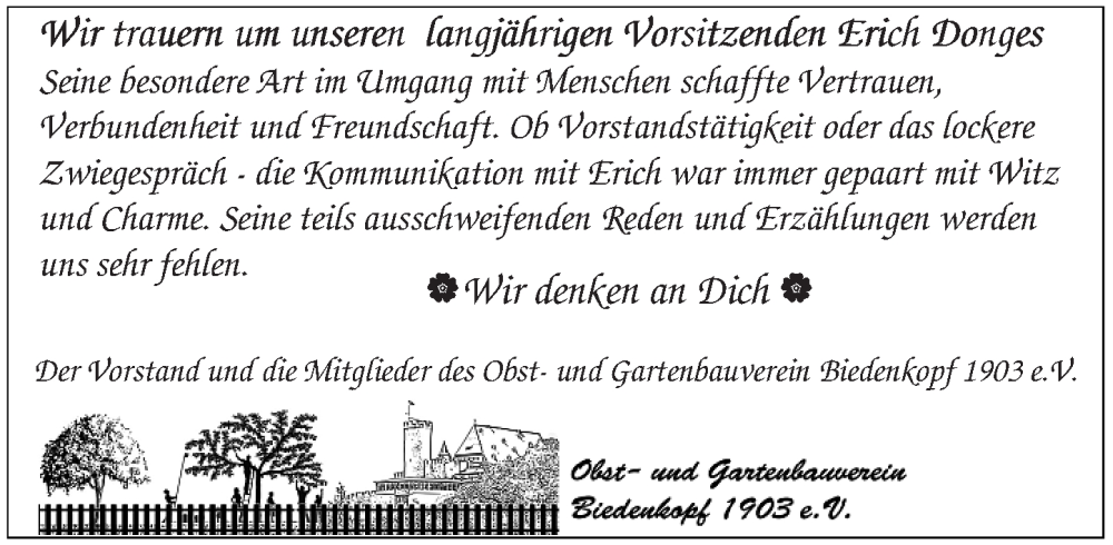  Traueranzeige für Erich Donges vom 20.03.2025 aus Hinterländer Anzeiger
