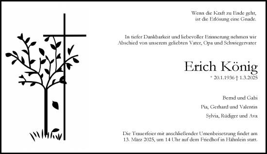 Traueranzeige von Erich König von Darmstädter Echo