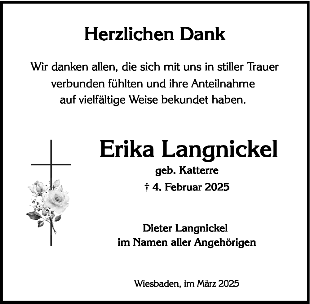  Traueranzeige für Erika Langnickel vom 29.03.2025 aus Wiesbadener Kurier