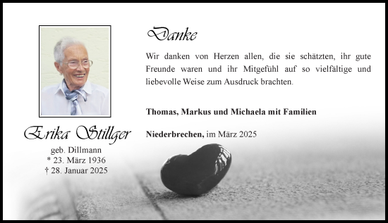 Traueranzeige von Erika Stillger von Camberger Anzeiger