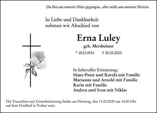 Traueranzeige von Erna Luley von Rüsselsheimer Echo