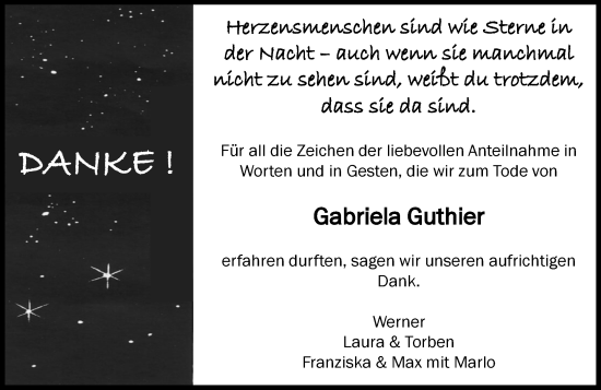 Traueranzeige von Gabriela Guthier von Starkenburger Echo