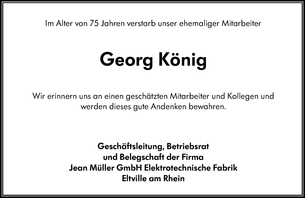  Traueranzeige für Georg König vom 01.03.2025 aus Rheingau Kurier