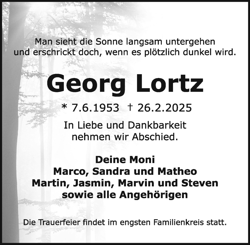  Traueranzeige für Georg Lortz vom 08.03.2025 aus Darmstädter Echo