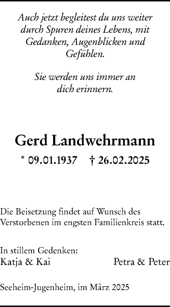 Traueranzeige von Gerd Landwehrmann von Darmstädter Echo