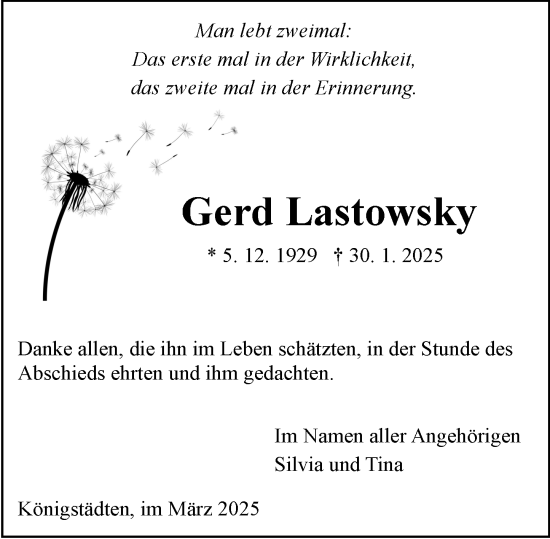 Traueranzeige von Gerd Lastowsky von Rüsselsheimer Echo