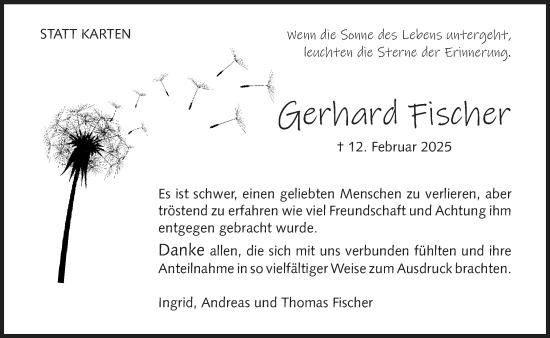 Traueranzeige von Gerhard Fischer von Allgemeine Zeitung Mainz