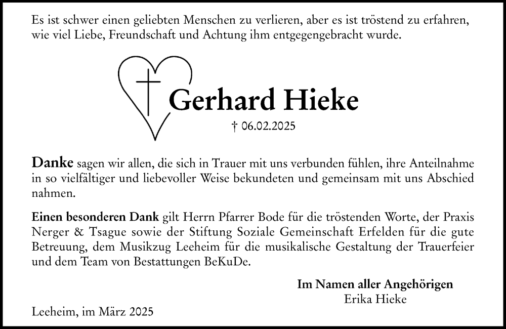  Traueranzeige für Gerhard Hieke vom 01.03.2025 aus Groß-Gerauer Echo
