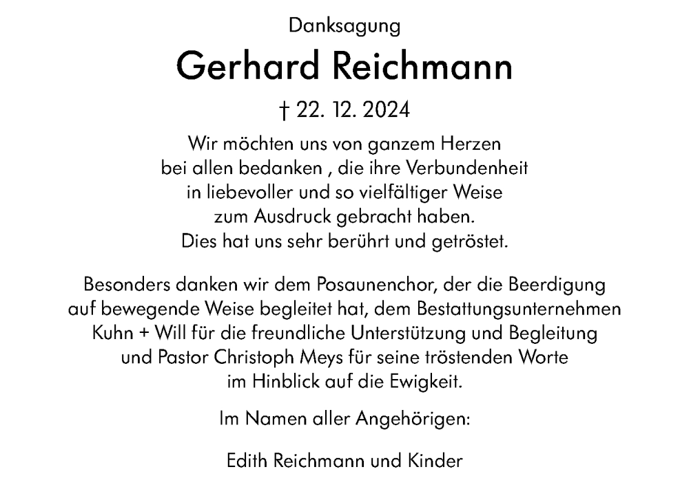  Traueranzeige für Gerhard Reichmann vom 03.03.2025 aus Wetzlarer Neue Zeitung